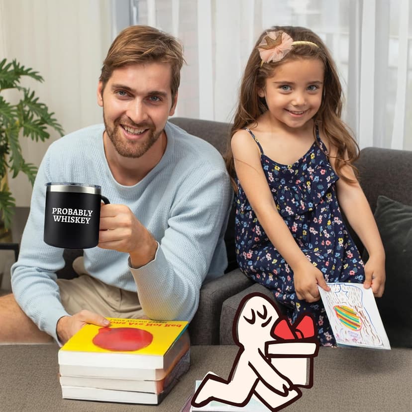 Dad Gifts for Christmas Day - Whiskey Gifts for Men Probably Whiskey Coffee Mug for Dad Tumbler Black 14oz Gift for Whisky Lovers Funny Birthday Present for Coffee Drinkers Gift Ideas for Father's Day