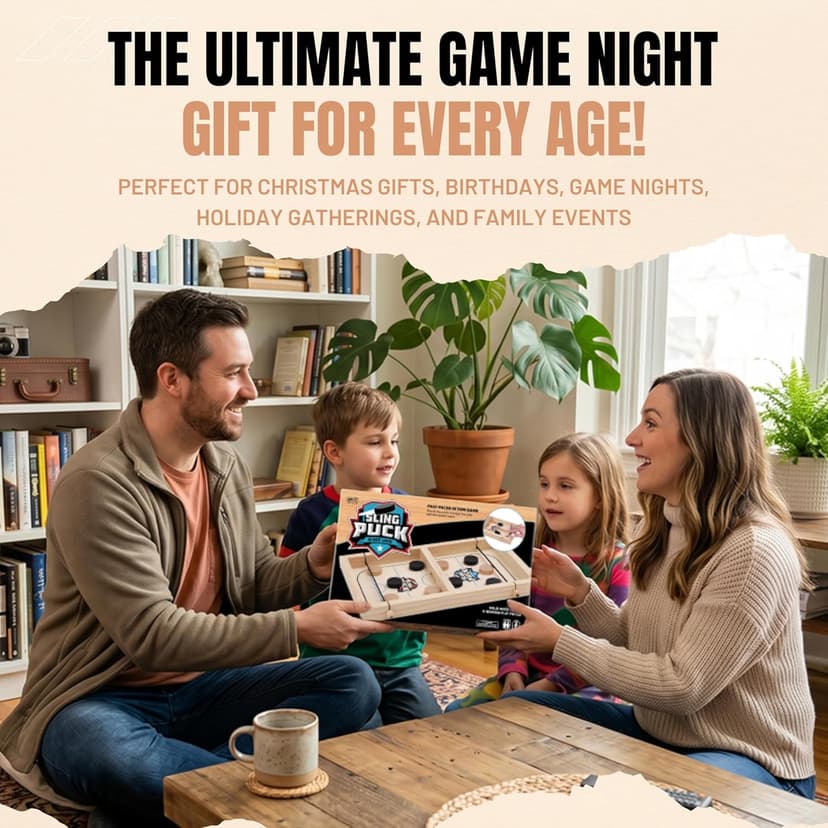 Fast Sling Puck Game - Super Winner Slingshot Puck Board Game - Sling It Shot 2 Player Hockey Table for Kids, Teen and Adults - Christmas Indoor Family Tabletop Games