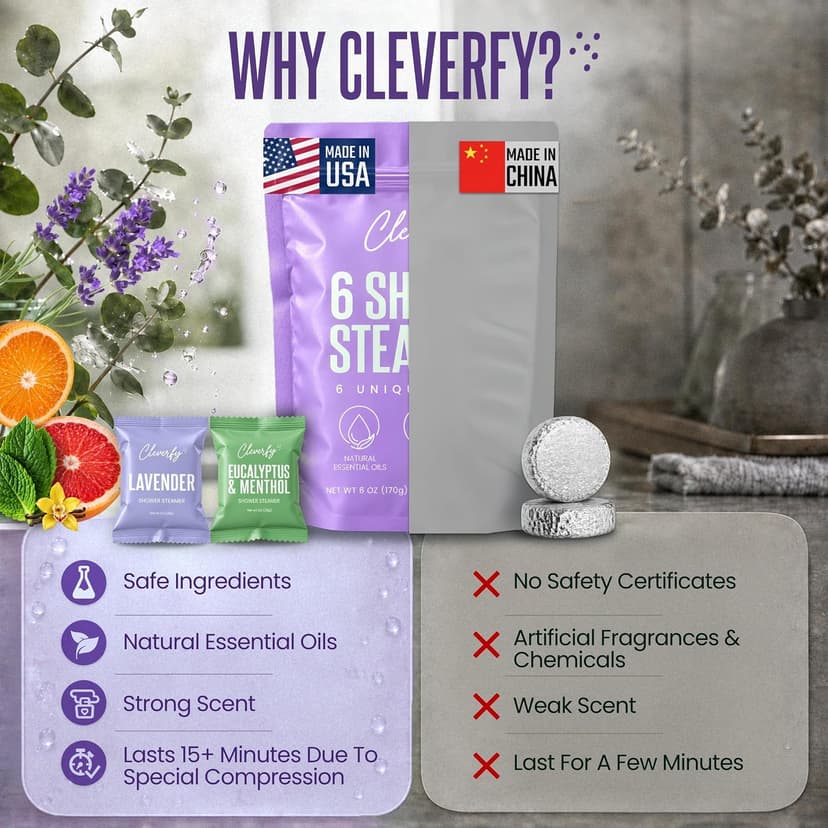 Cleverfy Shower Steamers Aromatherapy for Women and Men – Self-Care Shower Bombs for Stress Relief and Relaxation – 6 Tablets