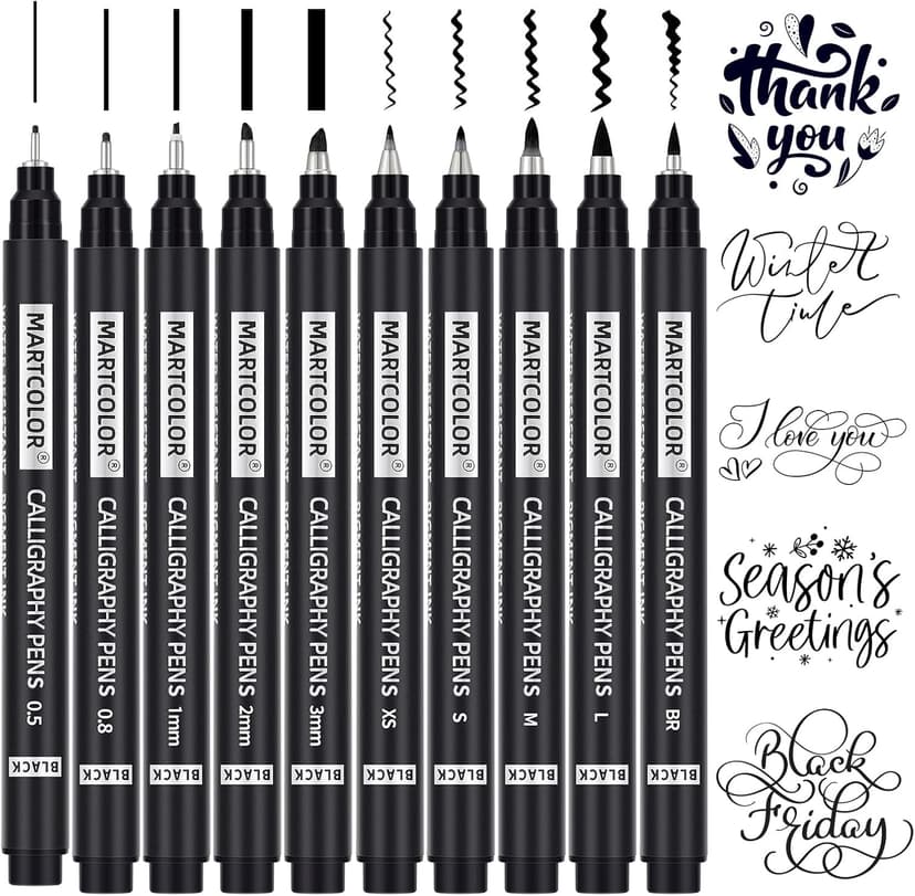 MARTCOLOR Calligraphy Pens, 10 Size Calligraphy Pens for Writing, Brush Pen Calligraphy Set for Beginners, Calligraphy Brush Pens, Hand Lettering Pen for Art Drawing, Sketching, Scrapbooking