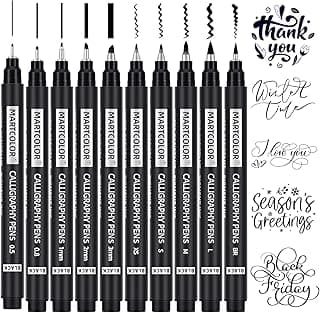 MARTCOLOR Calligraphy Pens, 10 Size Calligraphy Pens for Writing, Brush Pen Calligraphy Set for Beginners, Calligraphy Brush Pens, Hand Lettering Pen for Art Drawing, Sketching, Scrapbooking