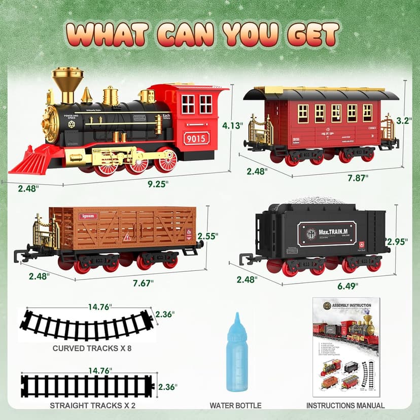 Hot Bee Train Set - Train Toys for Boys with Smokes, Lights and Sound, Toy Train Set for Under Christmas Tree, Toddler Model Trains for 3 4 5 6 7 8+ Years Old Kids Christmas Toys Gifts