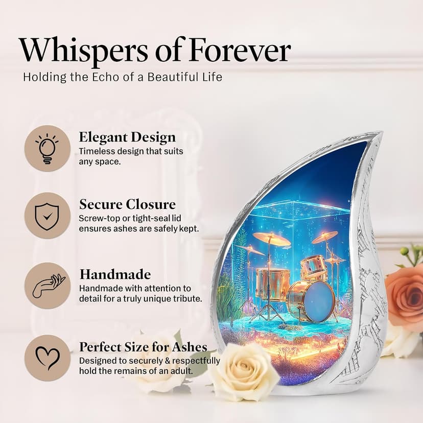 Underwater Drum Burial Urns for Ashes Cremains, Keepsake Funeral Urns for Ashes Adult Male & Female, Blue Cremation Urn for Daughter, Memorial Gifts for Loss of Mom, 3 Inch B0G9TBW455