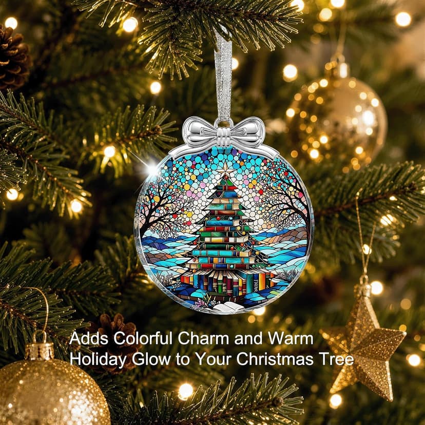 Hanging Ornament for Christmas Tree Decorations- Holiday Keepsake Present Exchange Idea Book Tree Christmas Ornament Unique 2026, Book Lover Gift Glass B0FJMNWGJ9