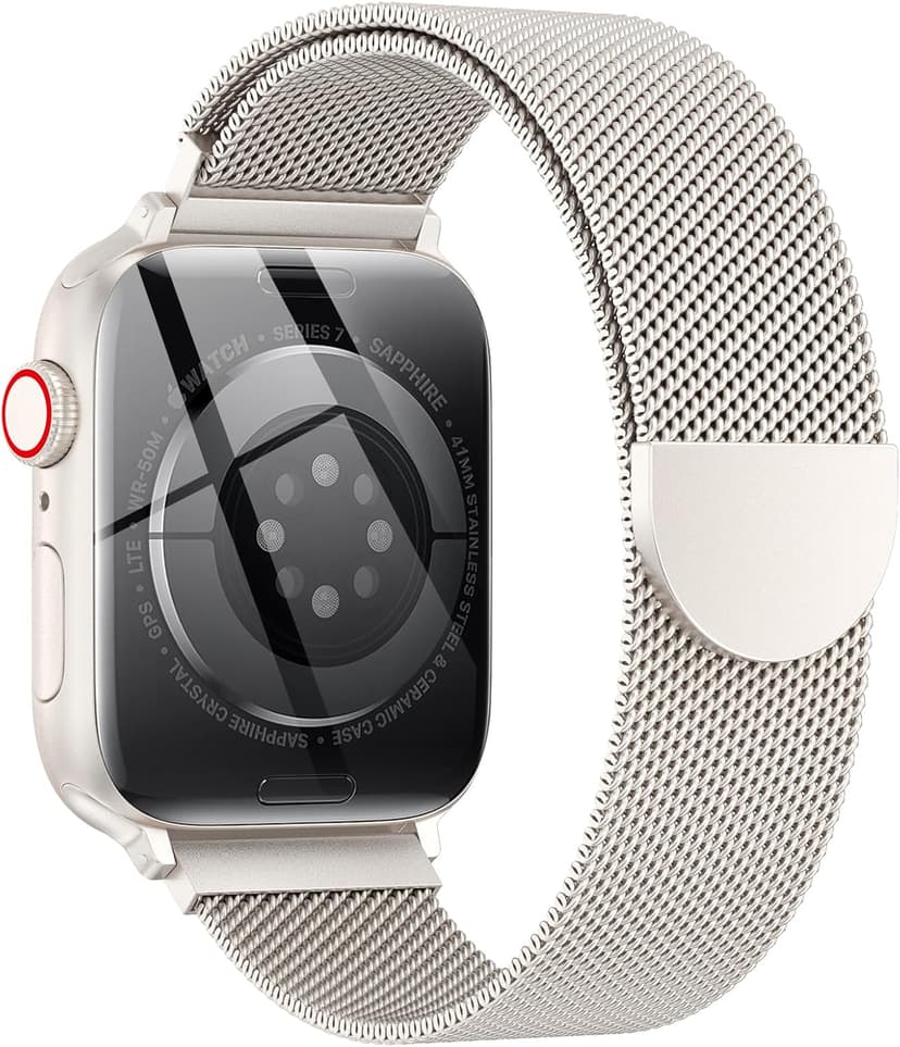 Original Stainless Steel Milanese Loop Compatible with Apple Watch Band 38mm 40mm 41mm 42mm 44mm 45mm 49mm, Magnetic Clasp Replacement Band for iwatch Series 9, Ultra 2/Ultra, SE/SE 2nd Generation, 8 7 6 5 4 3 2 1, Women & Men Watch Bands for iWatch (Starlight, 41mm/40mm/38mm)