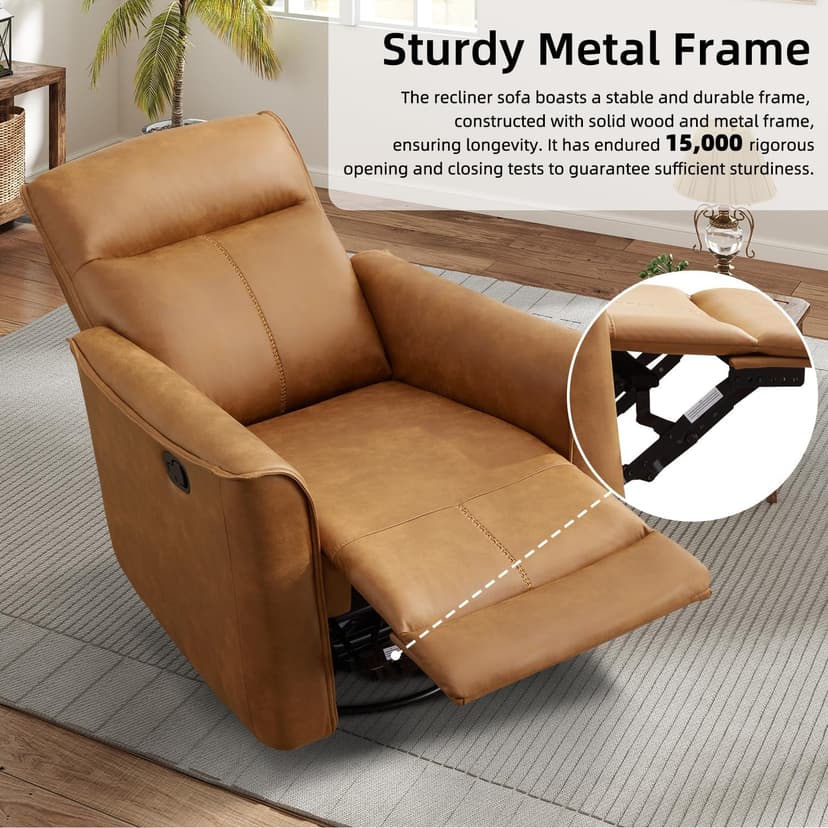 CANMOV Swivel Rocker Recliner, Glider Rocking Chair, Nursing Chairs Swivel Glider Recliners with Soft Backrest, Leathaire Manual Reclining Sofa for Living Room Bedroom Apartment, Brown