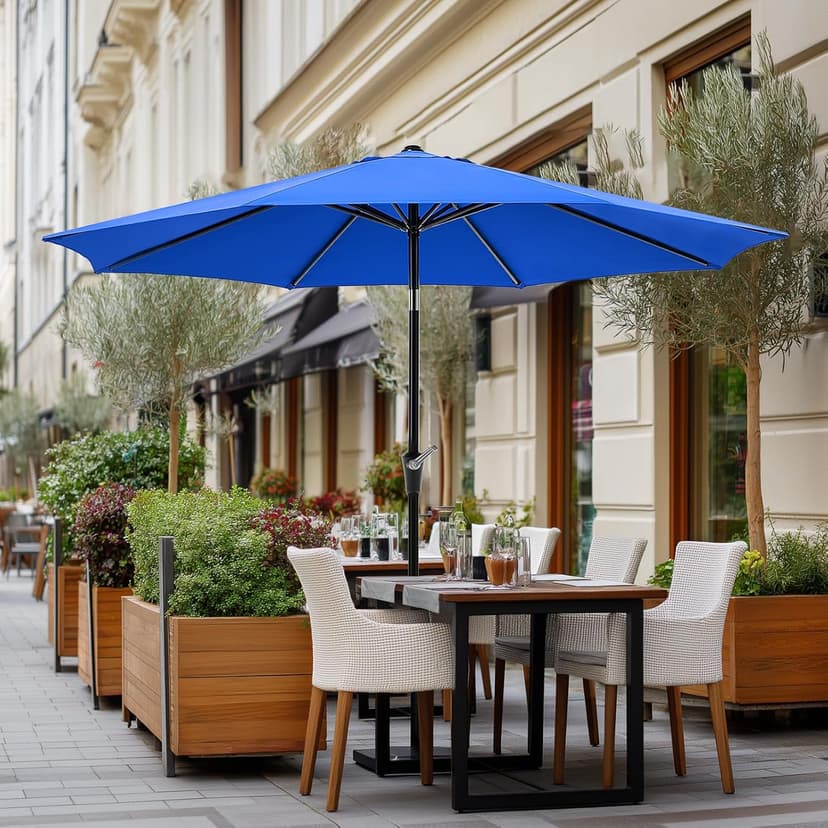 OLIXIS 9ft Patio Umbrella with Tilt and Crank Button & 8 Sturdy Ribs Waterproof, Patio Table Umbrella Perfect for Poolside, Terrace, Beach and Outdoor Restaurant, Blue