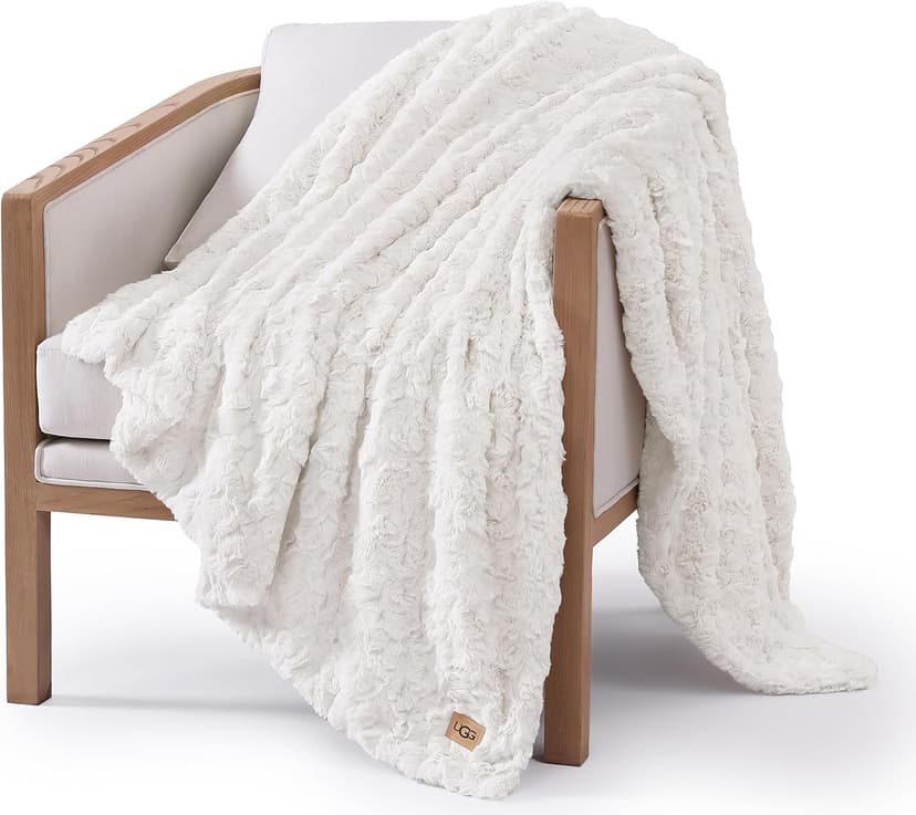 UGG Adalee Faux Fur Throw Blanket Luxury Lightweight Cozy Soft Throw for Couch Bed or Chair Hypoallergenic Machine Washable Double-Sided Fluffy Blanket Home Decor, 50-inch x 70-inch, Natural White