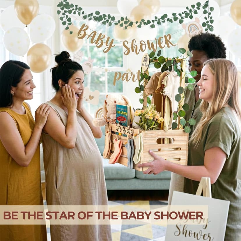 Wooden Baby Shower Crate Closet - Personalized Baby Gift Baskets with Hangers, Large Newborn Boys Girls Clothes Storage Box for Newborn New Parent B0GFMLPWDH