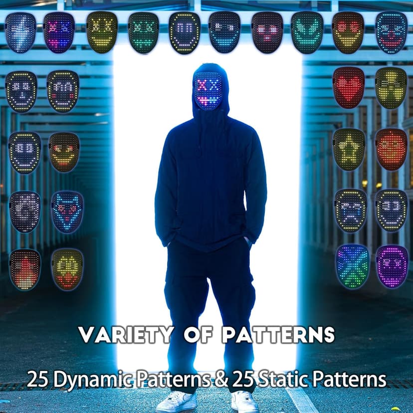 50+ Glowing Patterns for Halloween Costume, Christmas Cosplay, Birthday Party, Adjustable Strap Fits Kids Boys Teens Ages 5+ MOYACA Led Mask Light up Mask Gesture Sensing, Kids Cool Toys Men Boys Gift B09ZY7WY8P