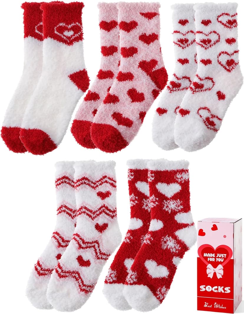 Womens Fuzzy Socks Warm Fluffy Cozy Winter Slipper Thick Fleece Heart Socks 5 Pairs B0DK1SNMFD