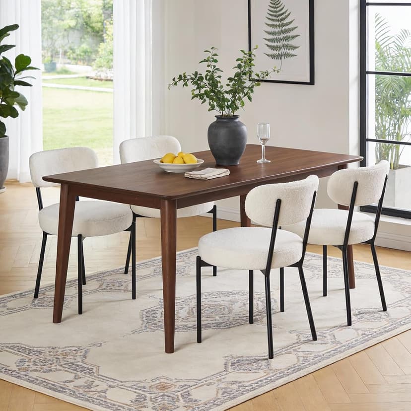 DUMOS Dining Chairs Set of 4, Mid Century Modern Chair Round Upholstered Curved Backrest, Kitchen Vanity Living Room Chairs with Black Metal Legs,Light Beige