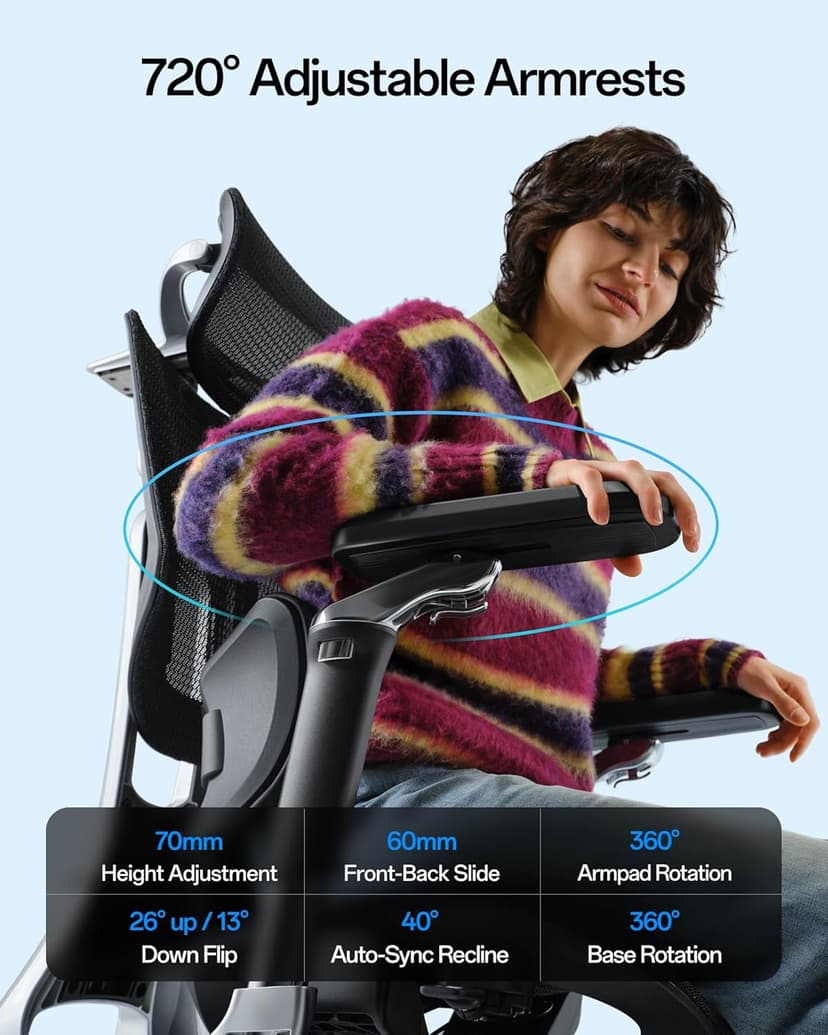 Hbada E3 Pro 2026 Edition Ergonomic Office Chair, Mesh Desk Chair with 3-Zone Floating Lumbar Support, Upgraded 4D Headrest, 720° Armrests, Black with Footrest