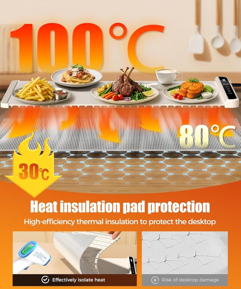 Includes heat-resistant pad. Perfect for chafing dishes, buffet & parties. Easy to clean & store. 6 settings, timer & lock. Warming Mat for Food, 26x15 Inch, Off White, Fast Heat, Child Lock B0FG7RQXJ9