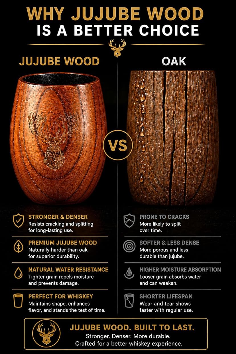 Charred Wooden Whiskey Glass Gift Set of 1 – Jujube Wood Bourbon Drinking Cup, Handmade Whiskey Tumbler with Coaster, Ice Mold & Book, Gift for Whiskey Lovers (10oz) B0H1JQVT46