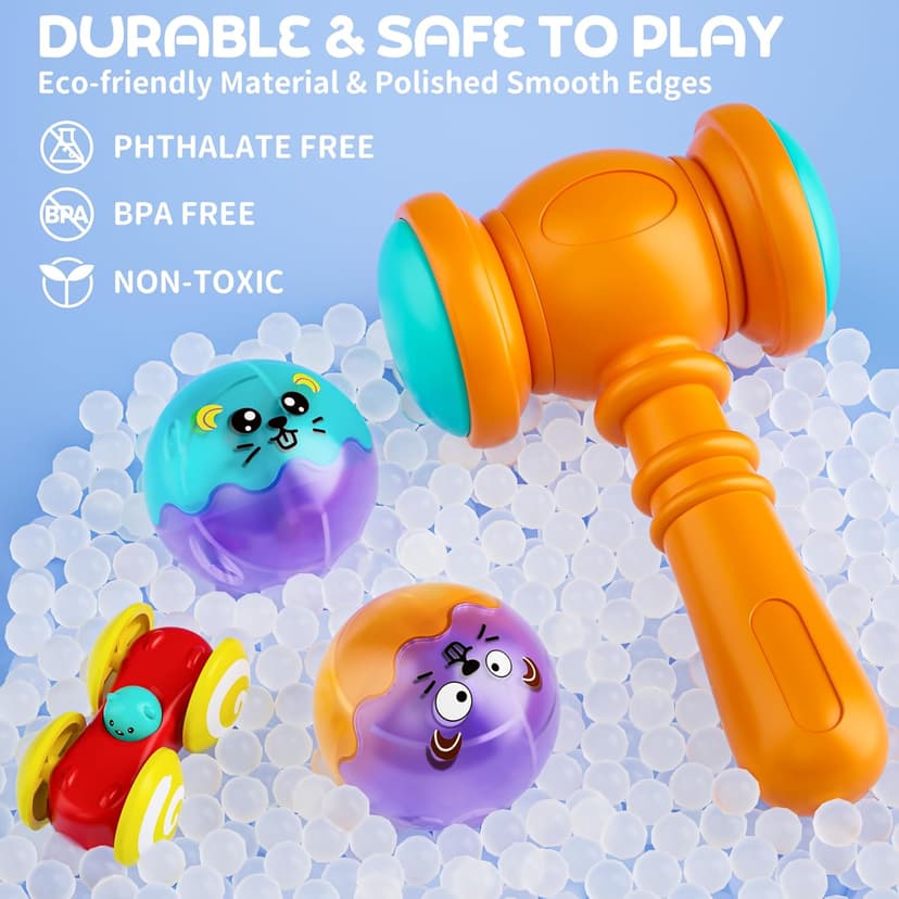 Hammer Rolling Ball, Launch and Race Car-Cause and Effect Sensory STEM Learning Toys for 1-5 Year Old Boys & Girls 2-in-1 Ball Drop & Car Ramp Race Track Montessori Toy for Toddlers Ages 1-5 B0FLDB14N8