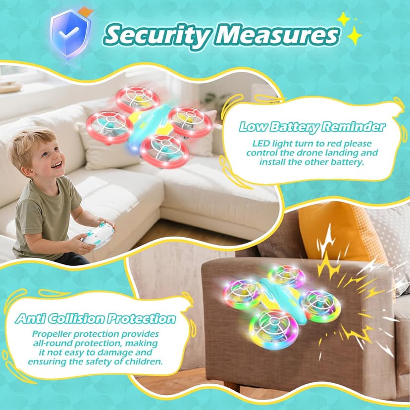 LED RC Drone for Kids 6+, Christmas Birthday Gift for Boys & Girls with Remote Batteries, 360° Flip, High Speed Mode, 45 Min Flight Indoor and Outdoor Flying Toy - Blue Yellow