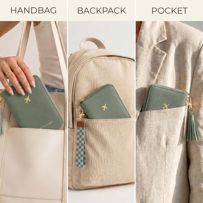 All-in-One Organizer for Women Holds up to 4 Passports, w Card Slots and Keychain - RFID Blocking Keeps Documents Safe Beautiful Passport Holder And Travel Wallet with Wristlet Strap B0FVNQP2BL