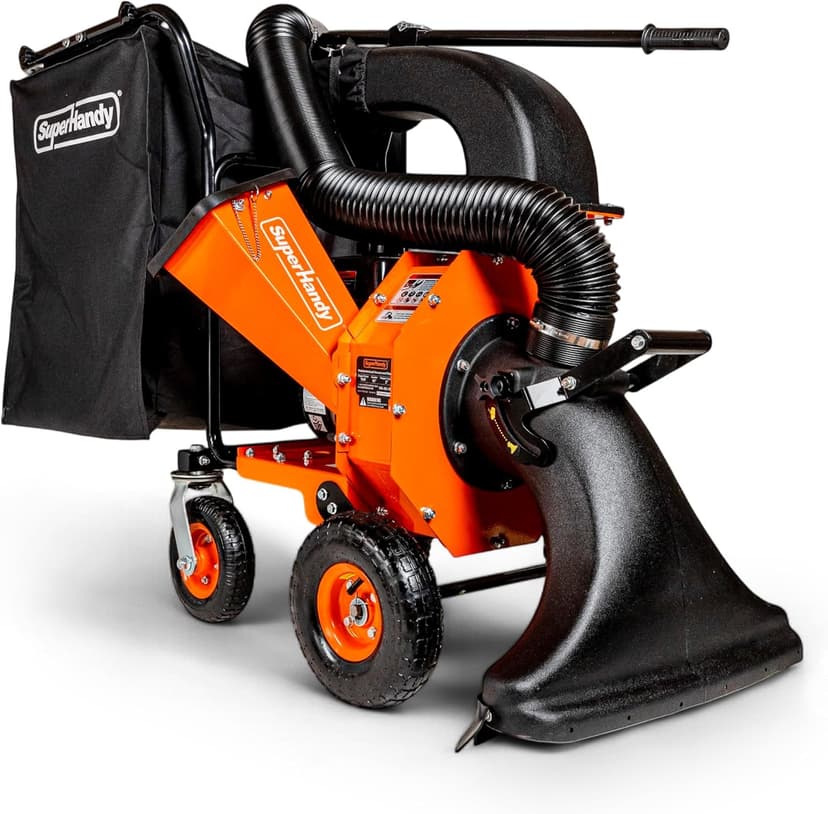 SuperHandy Leaf Vacuum & Wood Chipper - 7 HP 209CC Gas Engine, 10:1 Mulch Ratio, 6 Bushel Bag Capacity, Castor Wheels, Dual Function: Walk-Behind Leaf Vacuum Mulcher & Wood Chipper