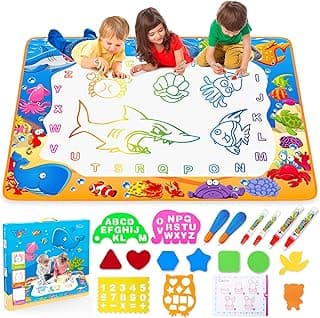 Water Doodle Mat - Kids Painting Writing Color Doodle Drawing Mat Toy Bring Magic Pens Educational Toys for Age 2 3 4 5 6 7 Year Old Girls Boys Age Toddler Gift