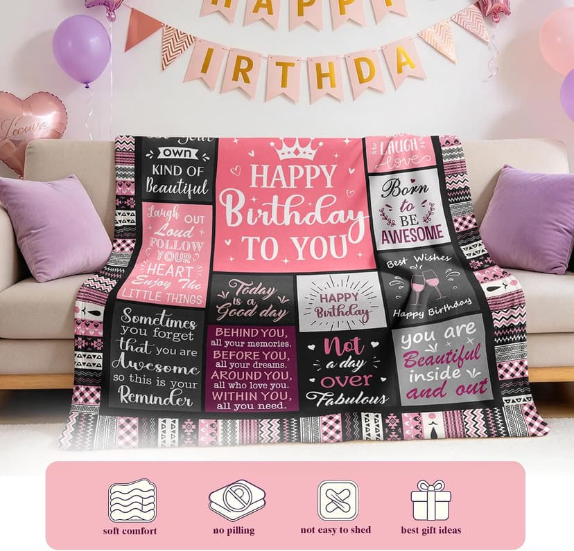 Birthday Gifts for Women Girls Throw Blanket 60"X50", Happy Birthday Decorations for Women, Gifts for Women Birthday Unique, Womens Birthday Gift Ideas for Her Friend Mom Sister Grandma Wife