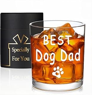 Best Dog Dad Whisky Glasses, Birthday Fathers Day Christmas Gifts for Dog Dad from Daughter Son Kids 10 OZ Old Fashioned Glass with Gift Box