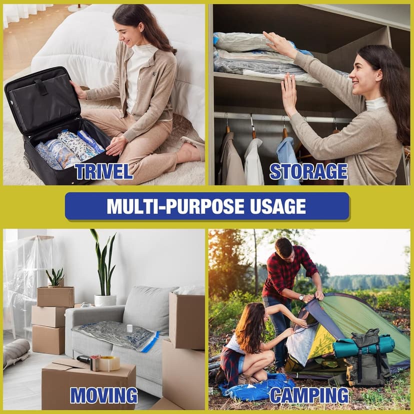 HIBAG Travel Vacuum Bags with Electric Pump for Luggage and Suitcase, Vacuum Seal Compression Packing Bags for Clothes Clothing, Combo 12 Pack