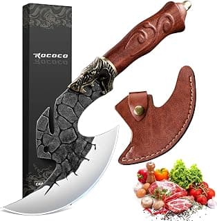 ROCOCO Viking Cleaver Knife Butcher Meat Cutting Boning Knife Hand Forged Chinese Kitchen Axe with Sheath Home Outdoor BBQ Camping Chirstmas Birthday Chirstmas Mother Father Gift Men
