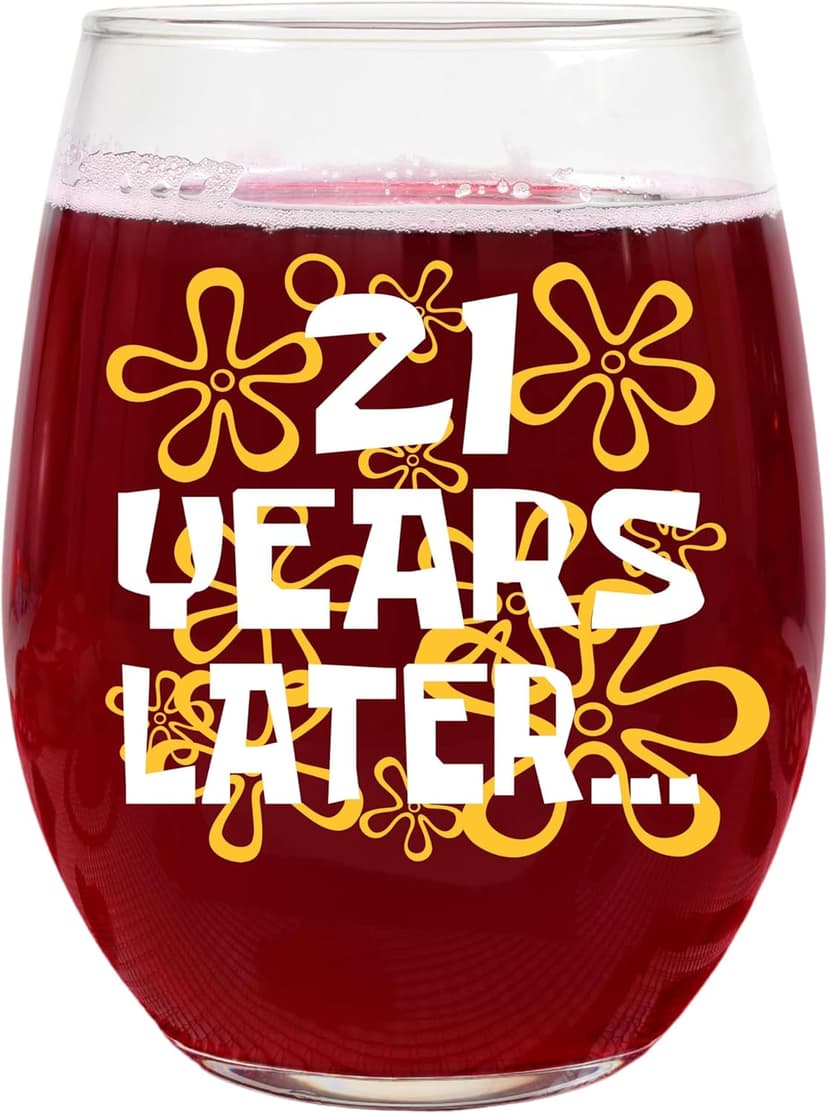 Funny 21st Birthday Gifts for Her – “21 Years Later” Design – 15oz Stemless Wine Glass – Cute and Nostalgic Gift for Women Turning 21, Birthday Celebration Decoration or Wine Lover Present
