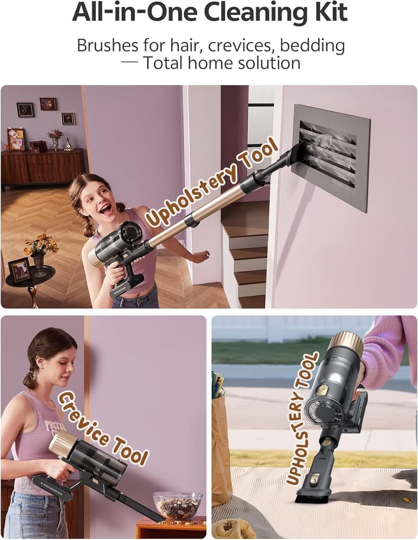 Ultenic Cordless Vacuum Cleaner, 550W 50KPA 65min Runtime, Stick Vacuum with Green Light, Self-Standing & 180° Lay-Flat, Anti-Tangled Brush, Vacuum Cleaners for Home/Hard Floor/Carpet/Pet Hair, U15