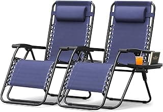 Homall Zero Gravity Chair Patio Folding Lawn Outdoor Lounge Gravity Camp Reclining Lounge Chair with Cup Holder Pillows for Poolside Backyard and Beach Set of 2 (Blue)