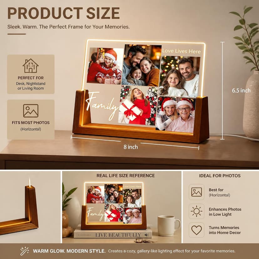 Personalized Photo Frame Gifts for Grandma Grandpa Wife Kids Baby Her Him on Christmas Birthday Mothers Fathers Day Custom Family Picture Frame, Christmas Family Gifts for Women Men Mom Dad B0HGY9689D
