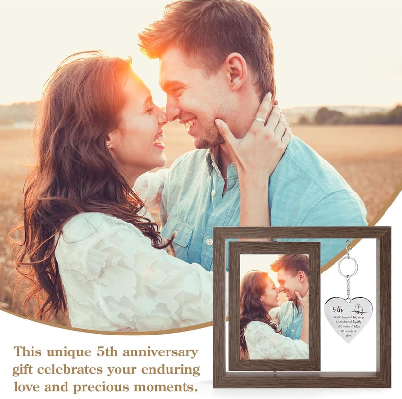 5 Year Aniversario Gift for Her 5yr Anniversary Picture Frame Wood Gifts for 5th Anniversary Wedding Photo Frames Gift for Wife 5 Year Anniversary Decorations for Couple Wedding Anniversary