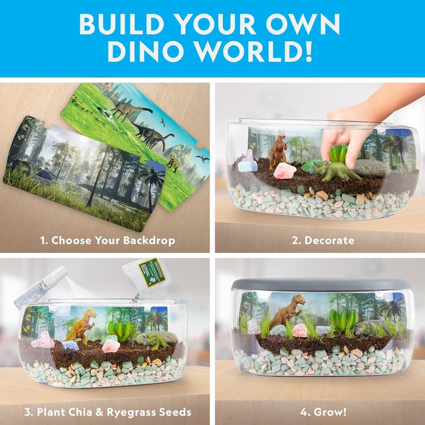 National Geographic Light Up Dinosaur Terrarium Kit for Kids – Build a Dino Habitat with Real Plants & Gemstones, Night Light, Science Kit, Dinosaur Toys for Kids Ages 6 7 8 9 (Amazon Exclusive)