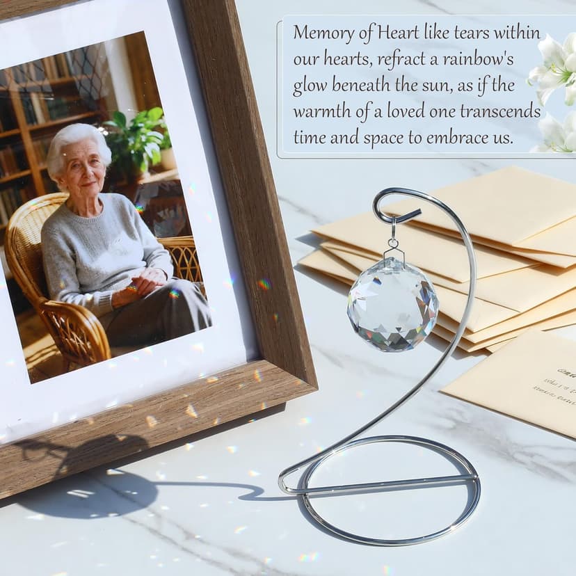 Memorial Gift with Stand, Unique Sympathy Idea for Loss of Family & Loved One, Tabletop Clear Crystal Rainbow Maker, Thoughtful Remembrance Bereavement Box