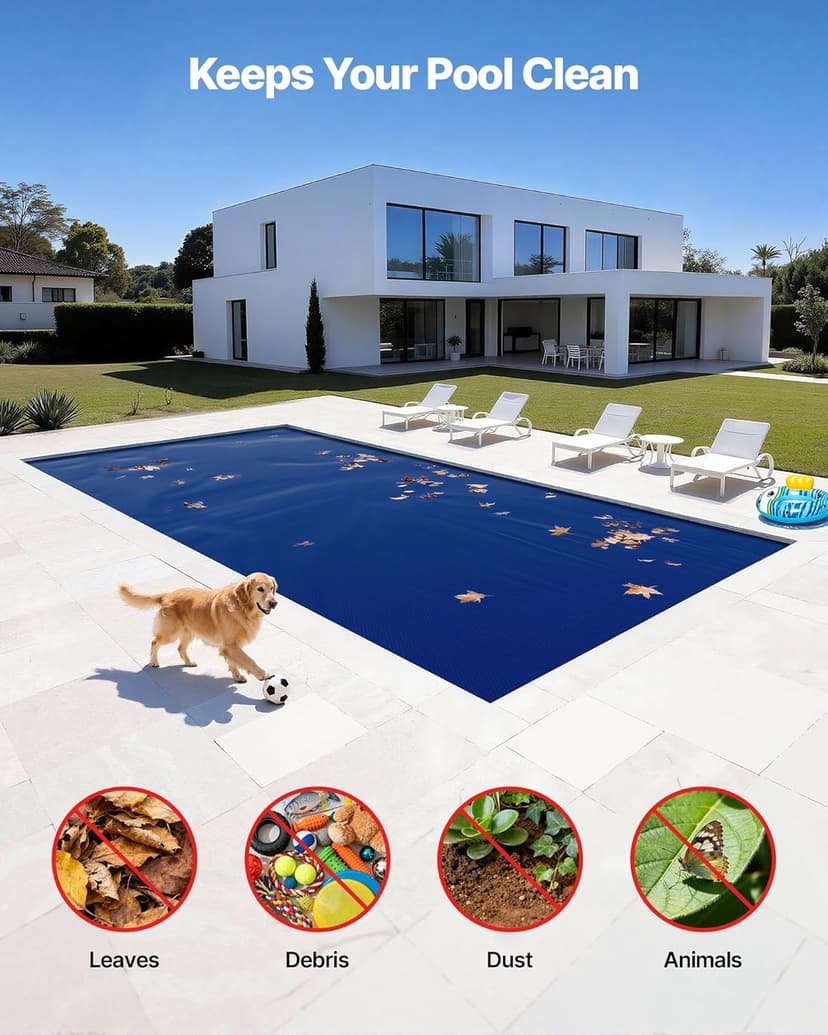 VEVOR Solar Pool Cover, 32 x 16 ft Pool Bubble Cover, 16 Mil Pools Solar Blanket with Dual Heat-Locking Air Layer for Pools, Daytime Heat Absorption, Nighttime Heat Retention, Blue & Silver, Cuttable