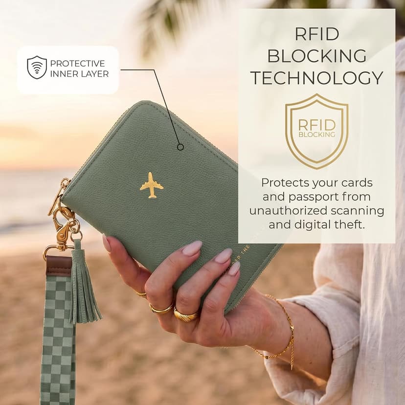 All-in-One Organizer for Women Holds up to 4 Passports, w Card Slots and Keychain - RFID Blocking Keeps Documents Safe Beautiful Passport Holder And Travel Wallet with Wristlet Strap B0FVNQP2BL