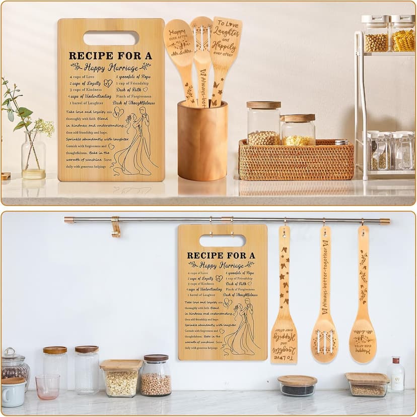 Bride to Be Gifts, Happy Marriage Wedding Cutting Board, Spoon, Shovel, Leaky Spoon and Card, Engagement Gifts for Couples Wedding Gifts for Couples 2026, Bridal Shower Gifts Cutting Board Set B0HCVGS2TF