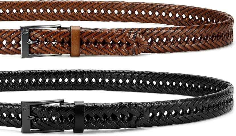 CHAOREN Leather Braided Belts for Men 2 Pack - 1 1/8" Leather Belts in Package Box - Versatile Style Solution