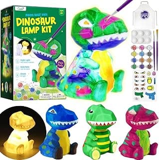 Paint Your Own Dinosaur Lamp Kit, Art Supplies Kids Paint Set, Arts and Crafts for Kids Ages 8-12, Dinosaur Toys Girls Boys Halloween Birthday Christmas Gifts Ages 3 4 5 6 7 8 9 10 11 12+