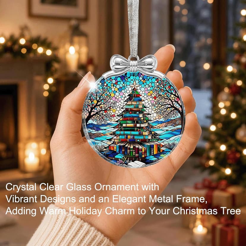 Hanging Ornament for Christmas Tree Decorations- Holiday Keepsake Present Exchange Idea Book Tree Christmas Ornament Unique 2026, Book Lover Gift Glass B0FJMNWGJ9