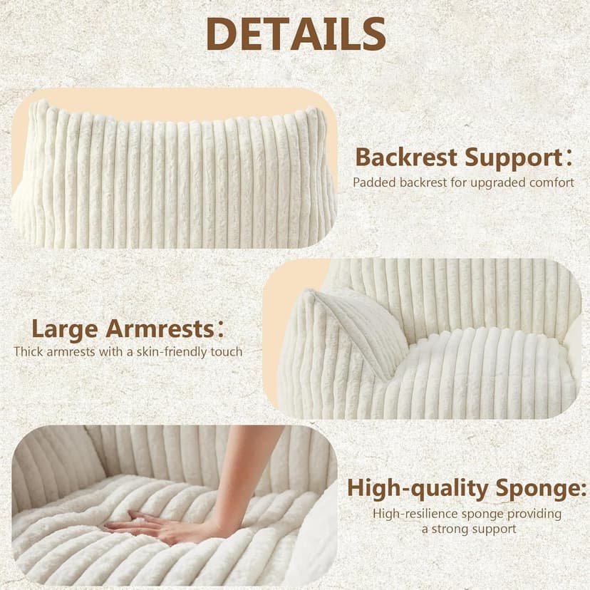 Achicsofar Giant Bean Bag Chairs for Adults Teens, Large Bean Bag Sofa Chairs with Filling Comfy Fuzzy BeanBag Chair with Armrests for Bedroom Living Room Reading