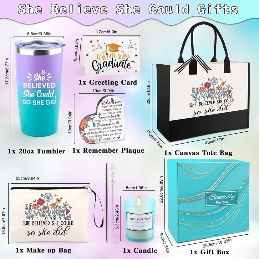 She Believed She Could So She Did Gift for Girl Canvas Tote Bag Tumbler High School Inspirational Class of 2026 Gifts Graduation Gift for Her College Master phd Congratulations Gifts for Women B0DSFV9L61