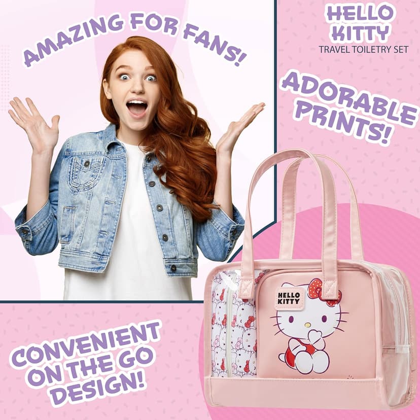 Hello Kitty Toiletry Bag and Makeup Bag Set of 3 for Women Teens Girls Zipped Cosmetics Case Kawaii Travel Essentials Anime Gifts for Her