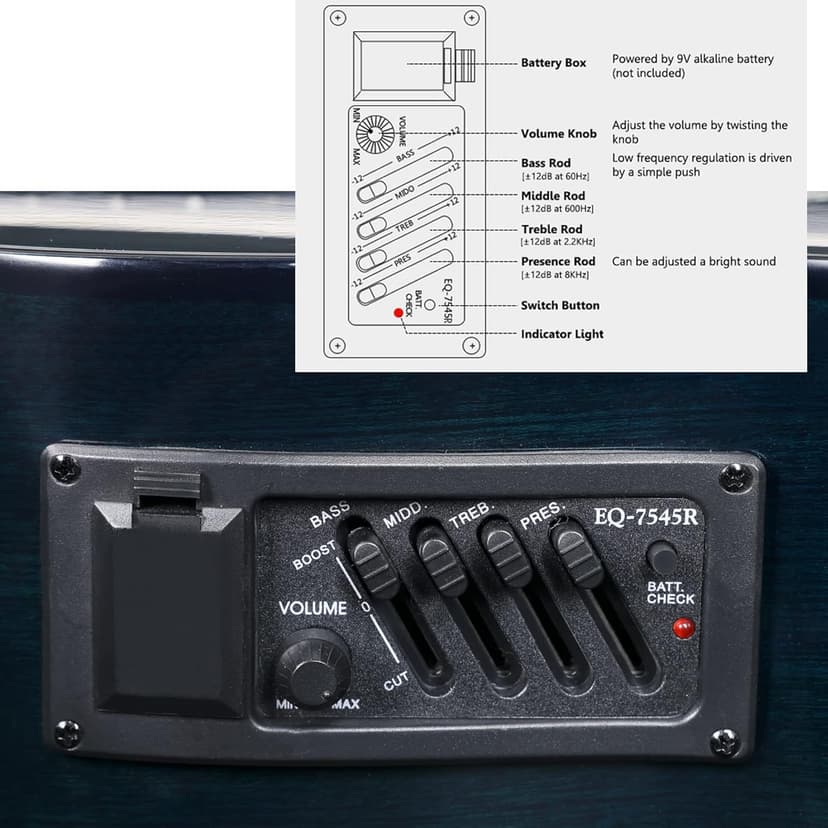 WINZZ AC309CE 39 Inches Cutaway Nylon-string Classical Electric Guitar Build-in Pickup Kit Set Online Lessons, Blue