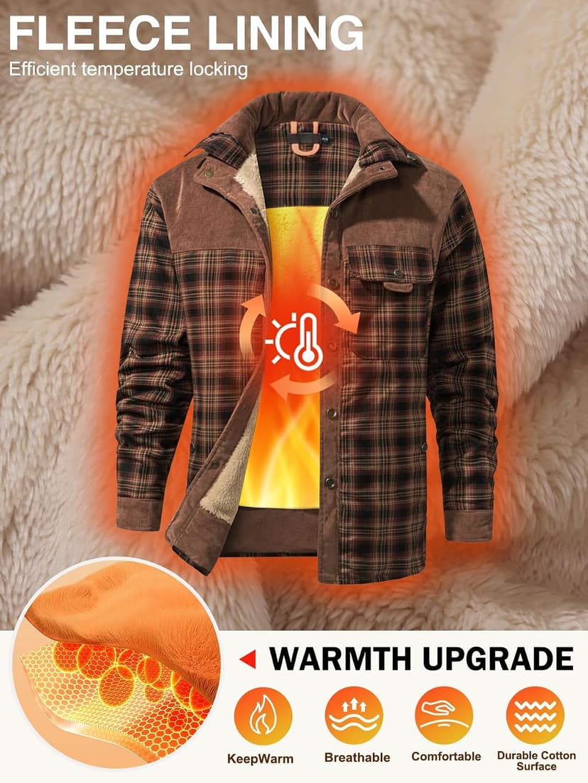 Gihuo Men's Long Sleeve Sherpa Lined Shirts Outdoor Warm Flannel Plaid Jacket Button Down Fleece Coats B0D8J55BZW