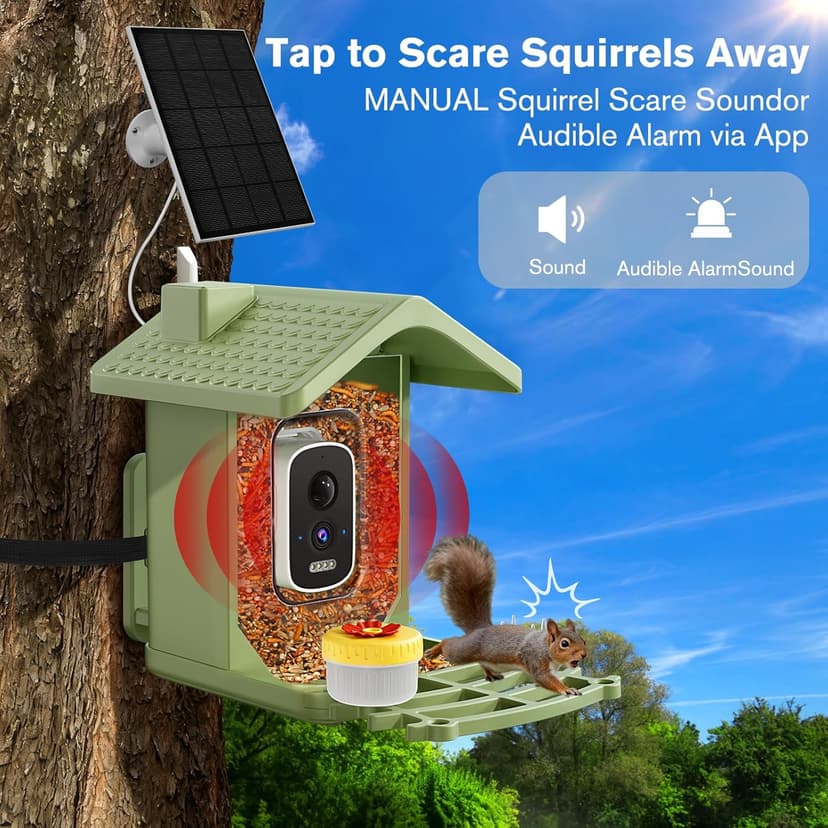 Smart Bird Feeder with Camera Solar Powered, AI Birds Species Identification, 2.5K HD Video Bird House with Camera for Outside, Weatherproof Design Ideal Gifts for Christmas, Bird Lovers, Green