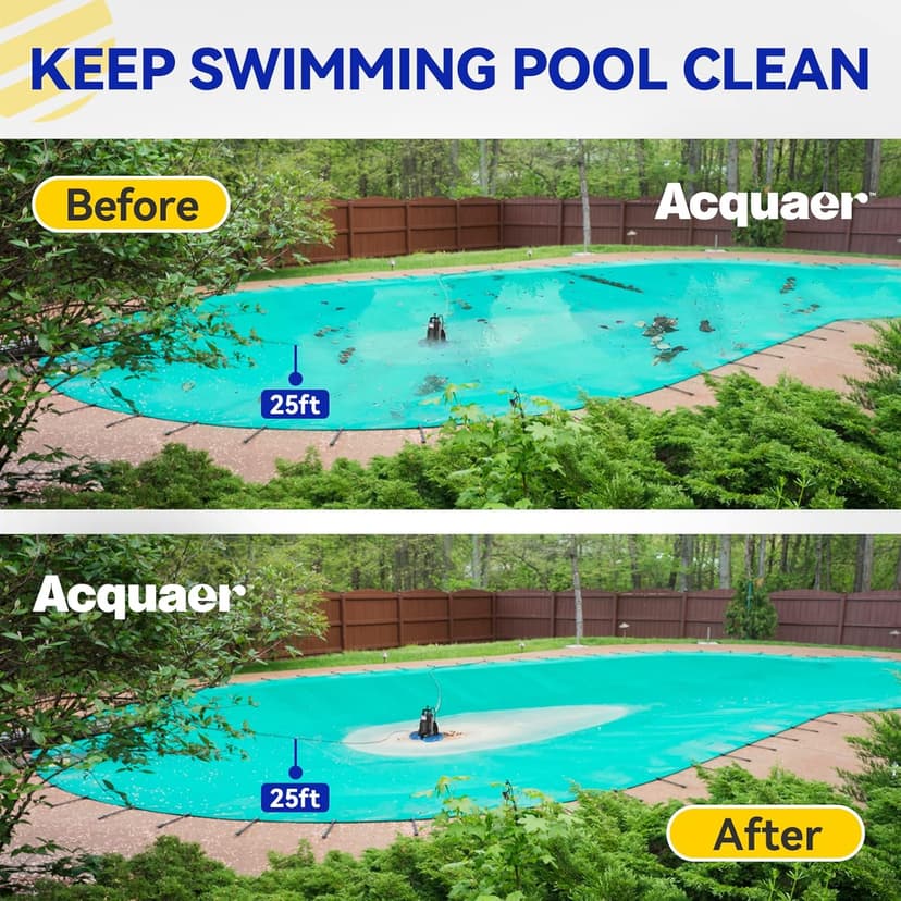 Acquaer 1/4 HP Automatic Swimming Pool Cover Pump, 2250 GPH Submersible Sump Pump with 3/4” Check Valve Adapter & 25ft Power Cord, Water Removal for Pool, Hot Tubs, Rooftops, Water Beds and more