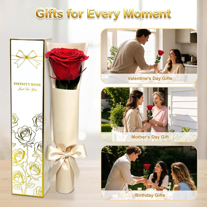 Preserved Rose Flowers for Delivery, Single Red Forever Roses Real Flower Gifts for Women Mom, Mother's Day Wife Anniversary Wedding Graduation Christmas Valentine's Day Rose Gifts for Her Girlfriend B0HBVTMNM1