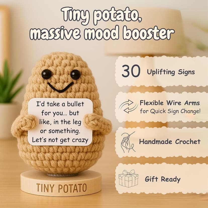 Funny Friendship Gifts for Women Men - Sassy Tiny Crochet Potato with 30 Uplifting Hilarious Cards for Friends, Bestie, BFF, Bestfriend, Coworkers - Best Friend Birthday Present Idea for Women, Her